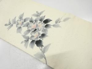 作家物　ひげ紬　手描き　枝花模様　名古屋帯